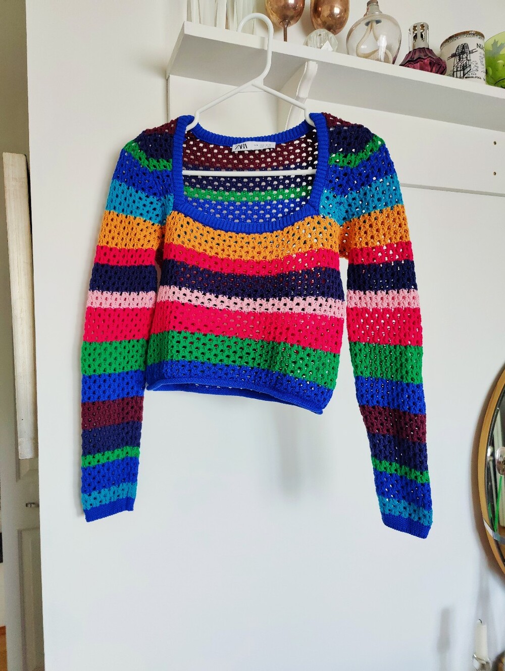 Zara | M | 100% cotton | Crochet Style Knit Bolero | Multi Color 💙💚💛🩷